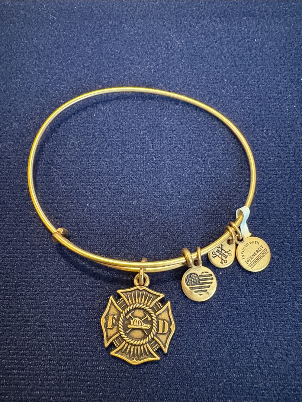 Alex and Ani Gold Tone Firefighter Charm Bangle Bracelet